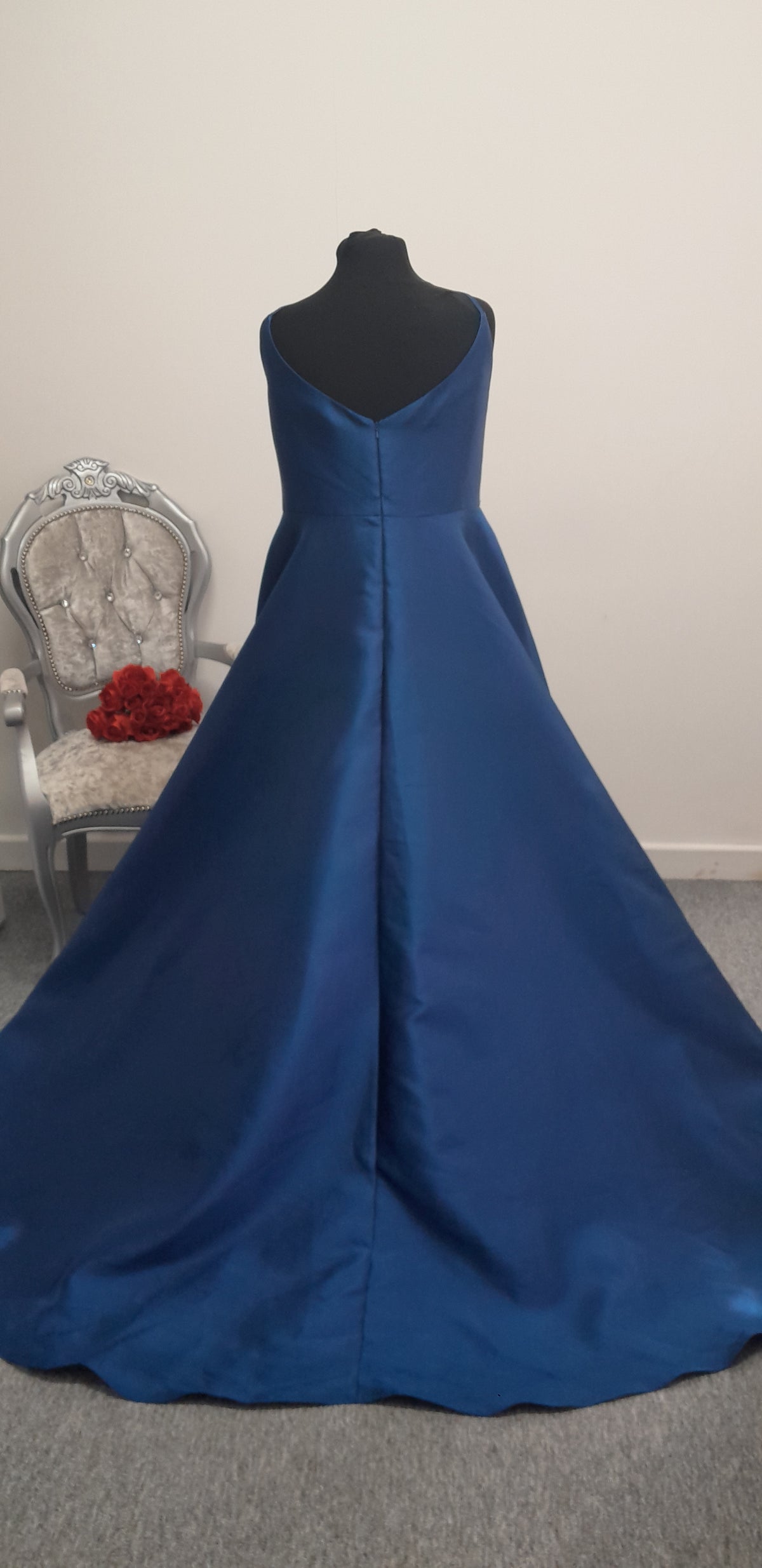 Ruby Prom Deep Blue Mikado Evening & Prom Dress – Size UK 22