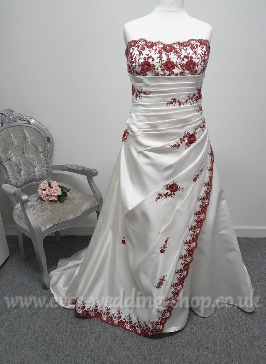 Julian & Adam ivory / burgundy wedding dress UK size 30