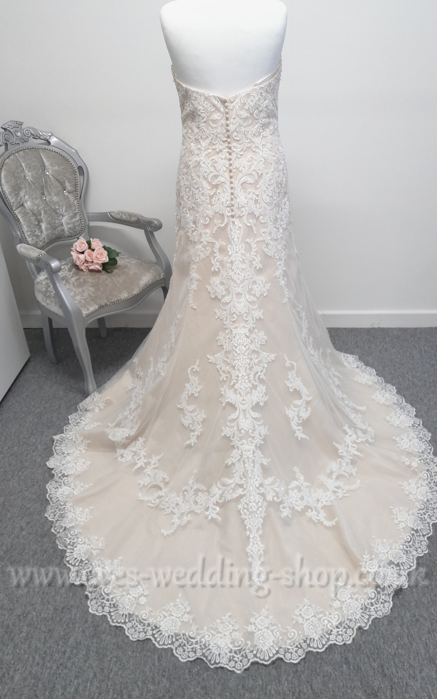 Romantica ''Catalina'' ivory/rum pink wedding dress UK 18