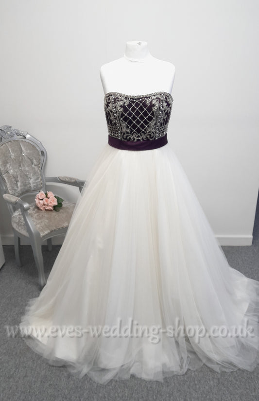 Alfred Angelo ivory / grape wedding dress UK 18