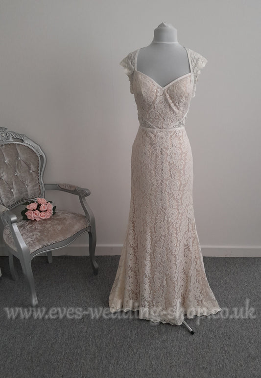 Watters ''Twilla'' ivory champagne lace wedding dress UK 8