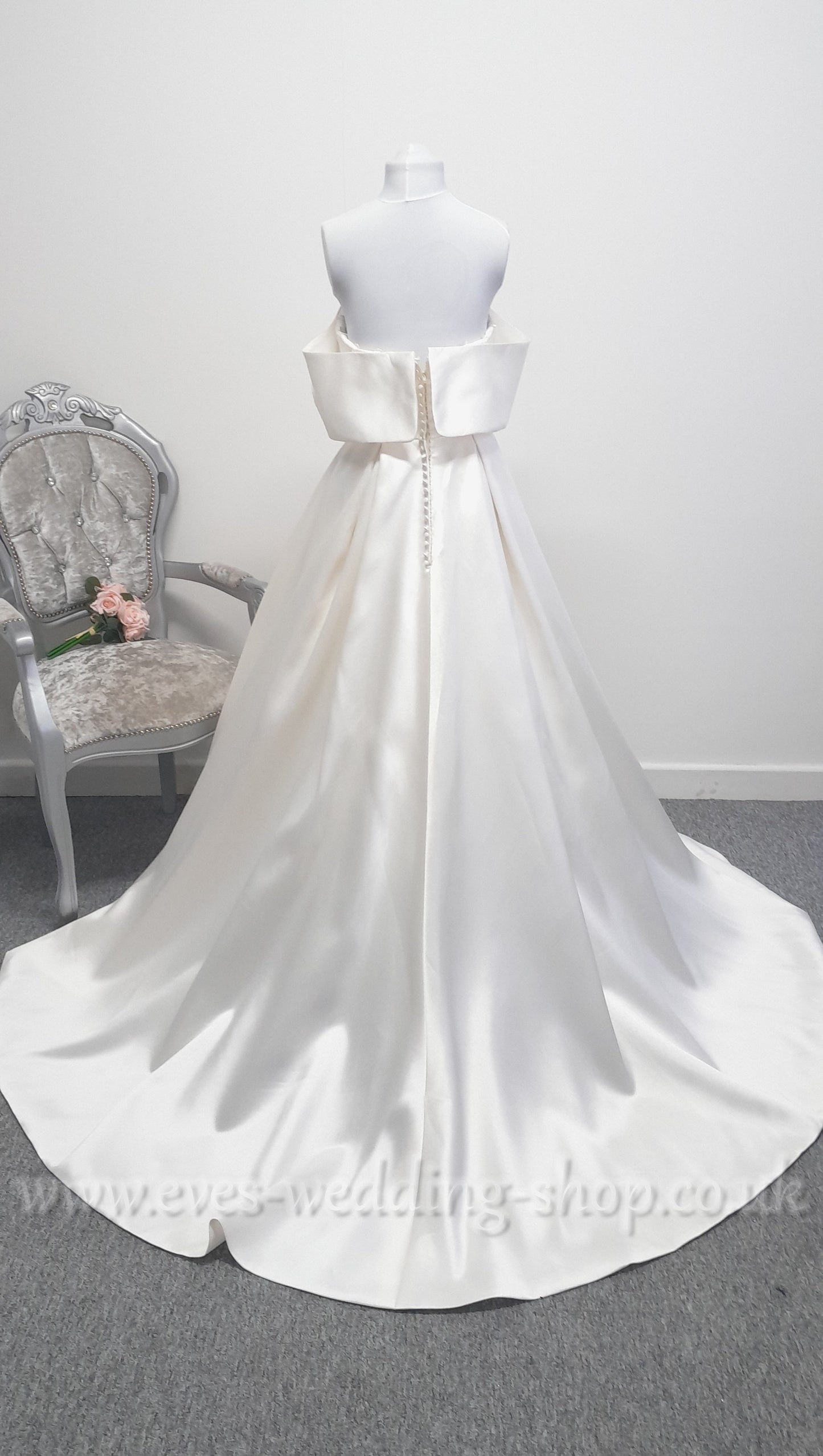 LJ mikado satin bardot wedding dress with pockets UK 10