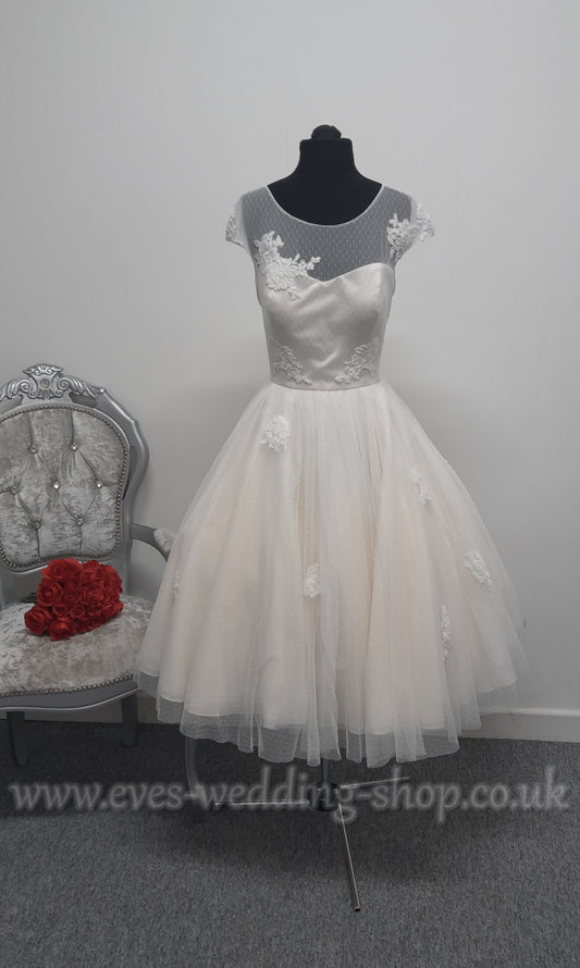 Lou Lou ivory/oyster tea length wedding dress UK 14