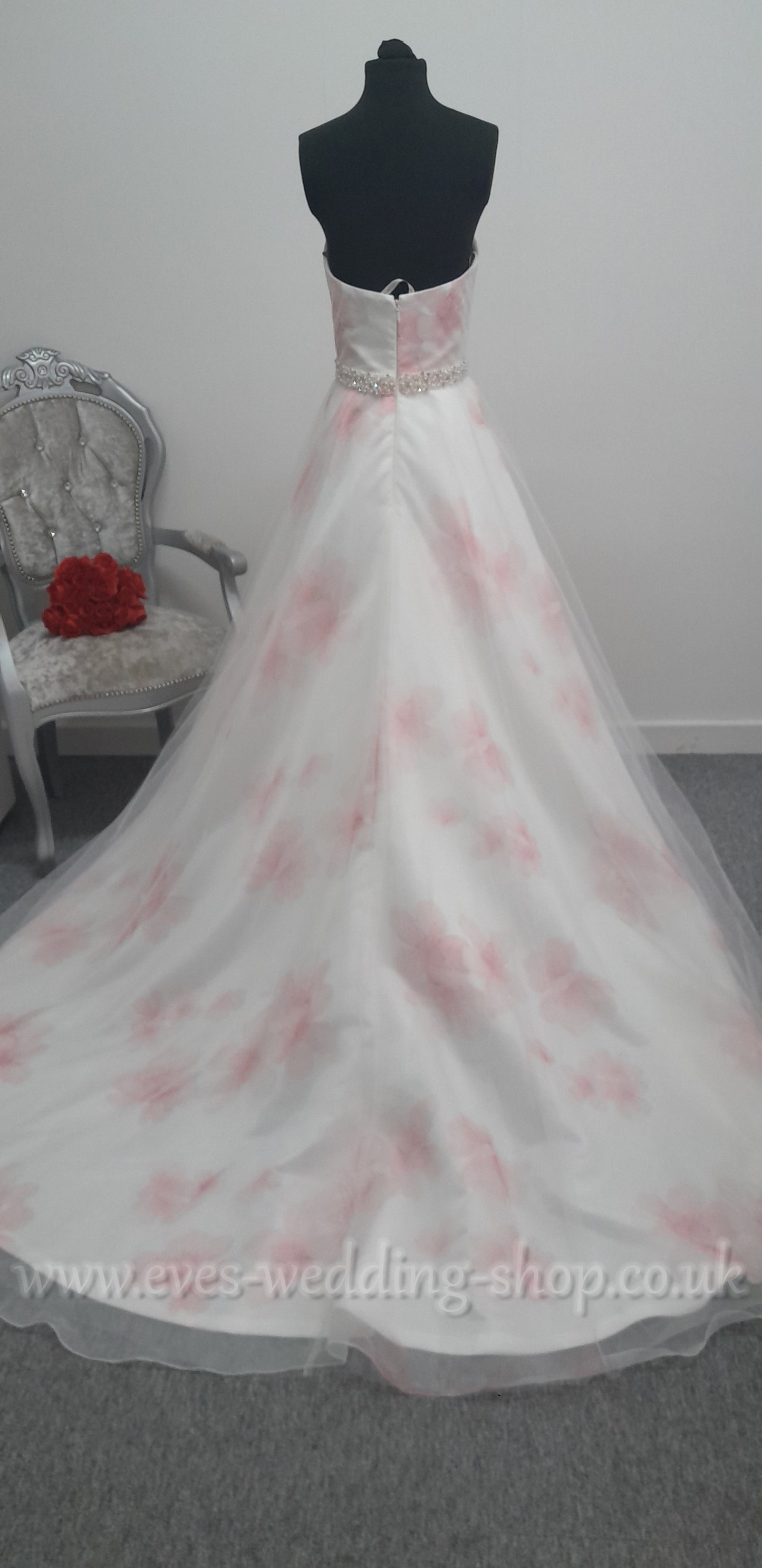 Veromia floral ivory / pink wedding dress UK size 12