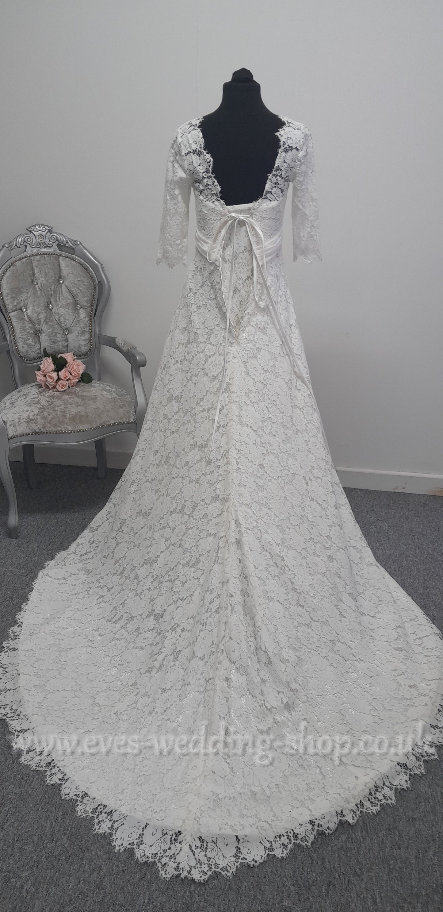 Millie May ivory lace wedding dress with sleeves UK 14