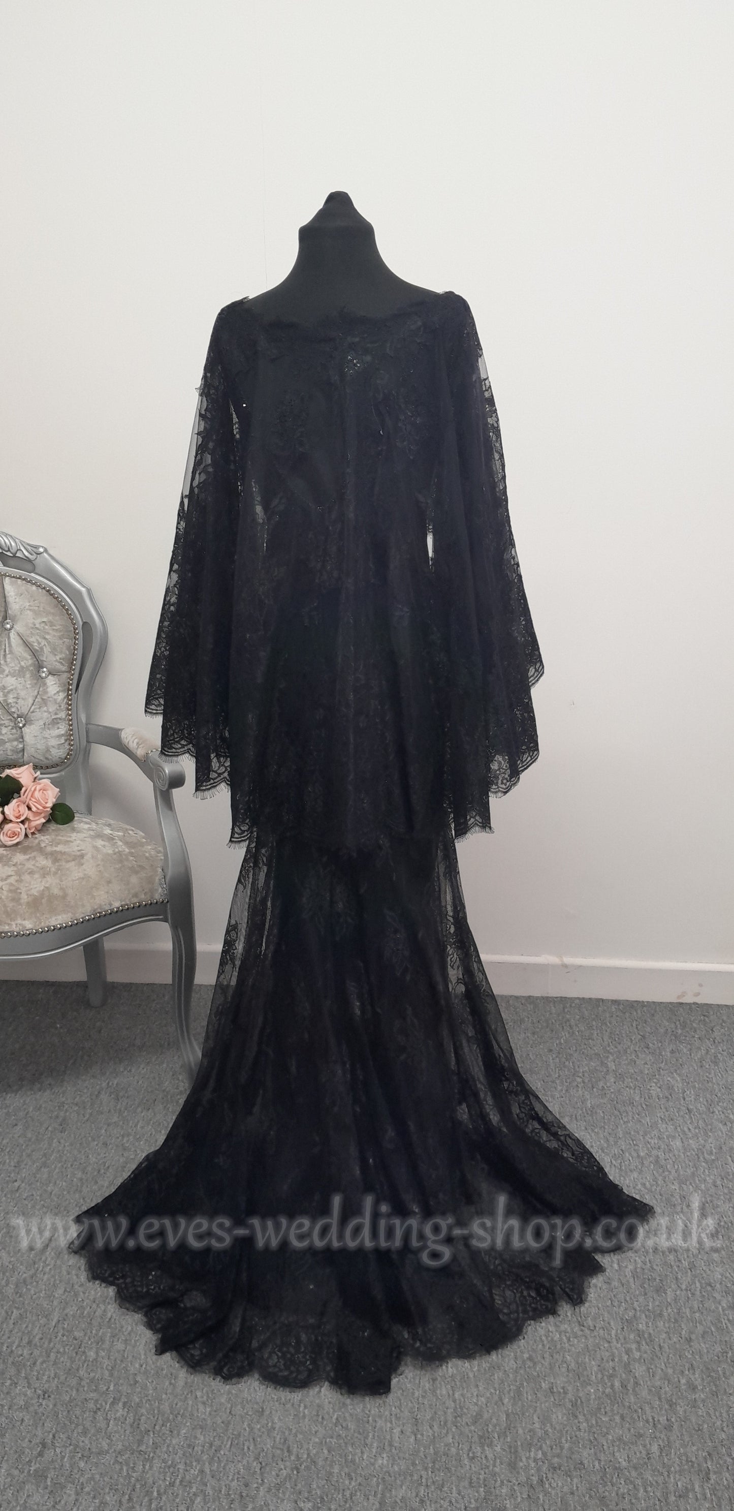 Ronald Joyce black wedding dress with detachable cape approx UK 8