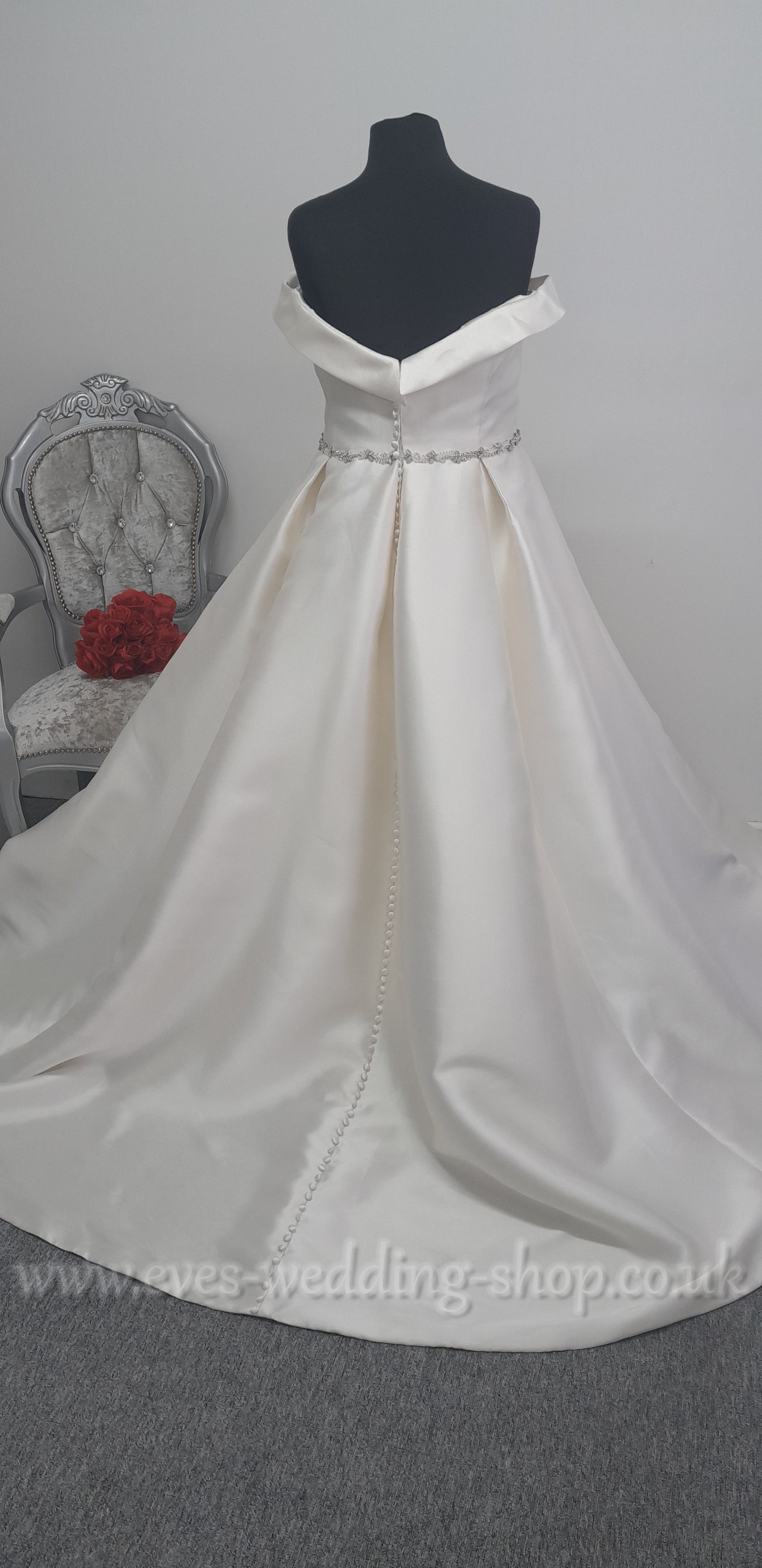 Mikado satin off the shoulder wedding dress UK 26