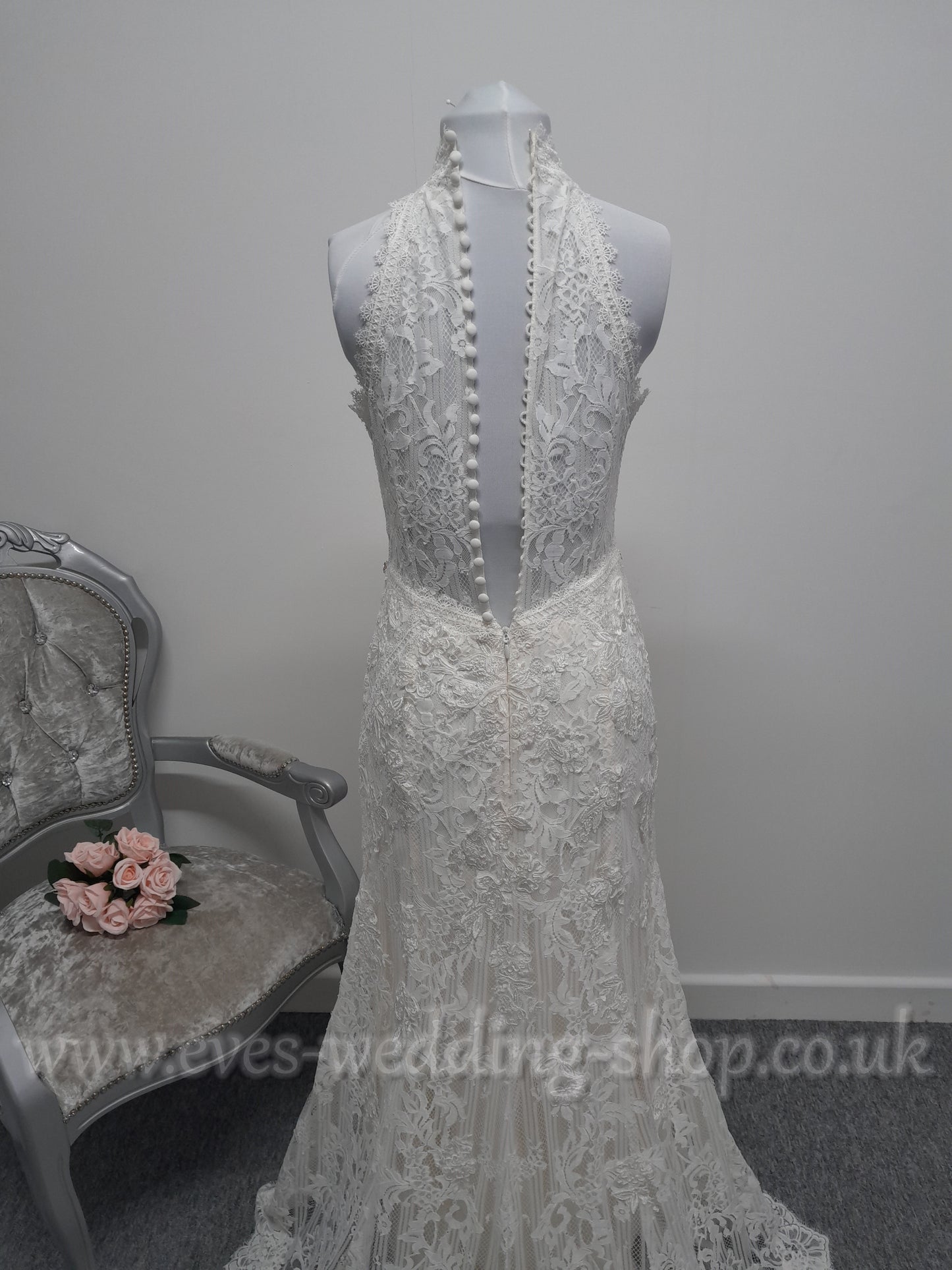 Melissa Sweet petite lace high neck ivory wedding dress UK 8