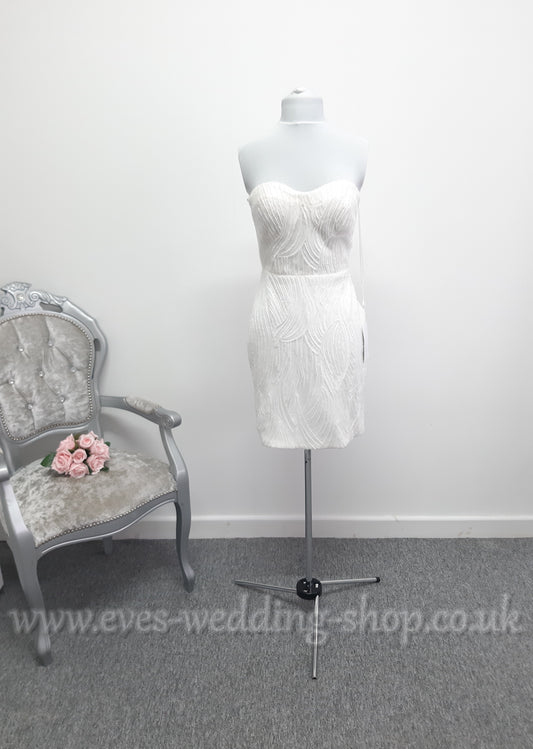 Elysian bridal EB22536 short heavy beaded wedding dress UK 12
