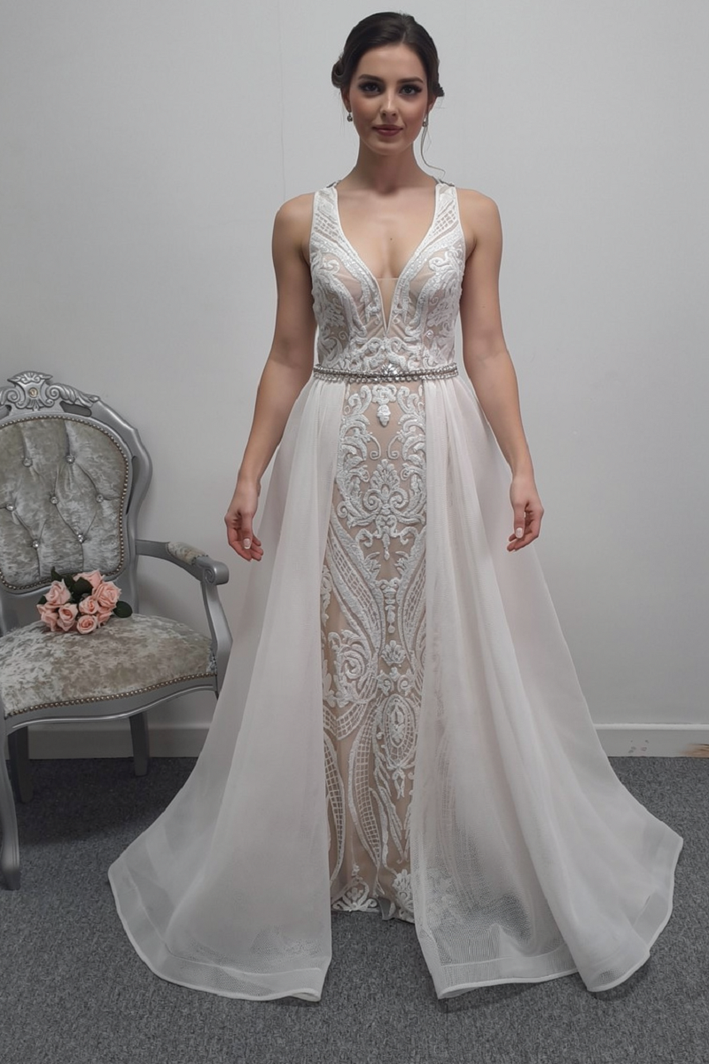 Off white / nude prom / evening dress UK 6