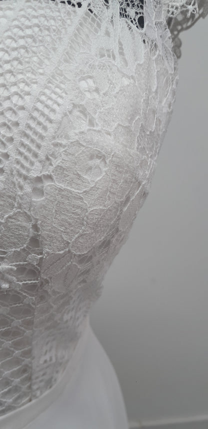 Bianco Evento chiffon wedding dress EU size 44, UK 14