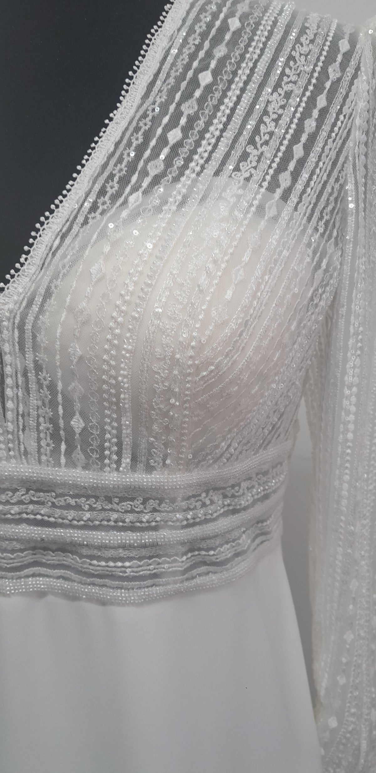 Ivory crepe wedding dress with sleeves UK 20