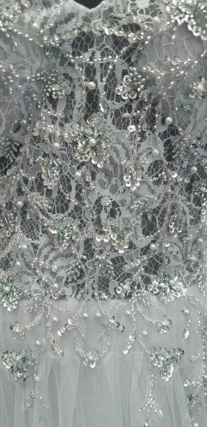 Stunning Coya Grey Embellished evening / prom dress UK 18