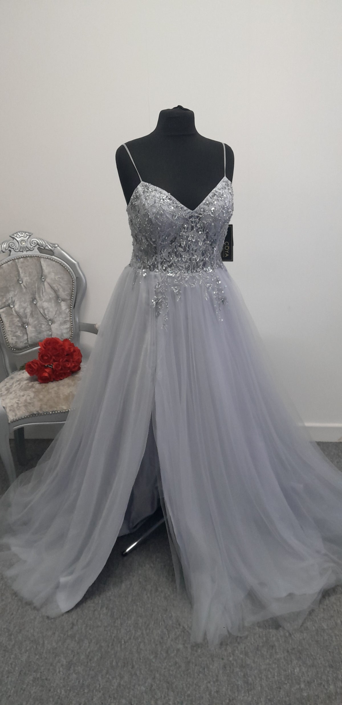 Stunning Coya Grey Embellished evening / prom dress UK 18