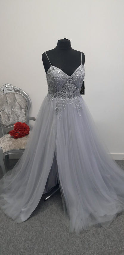 Stunning Coya Grey Embellished evening / prom dress UK 18