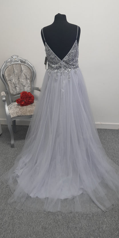 Stunning Coya Grey Embellished evening / prom dress UK 18