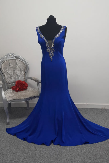 Stunning Royal Blue Embellished Evening & Prom Dress – Size UK 6 (May Fit UK 8)
