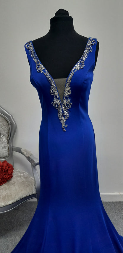 Stunning Royal Blue Embellished Evening & Prom Dress – Size UK 6 (May Fit UK 8)