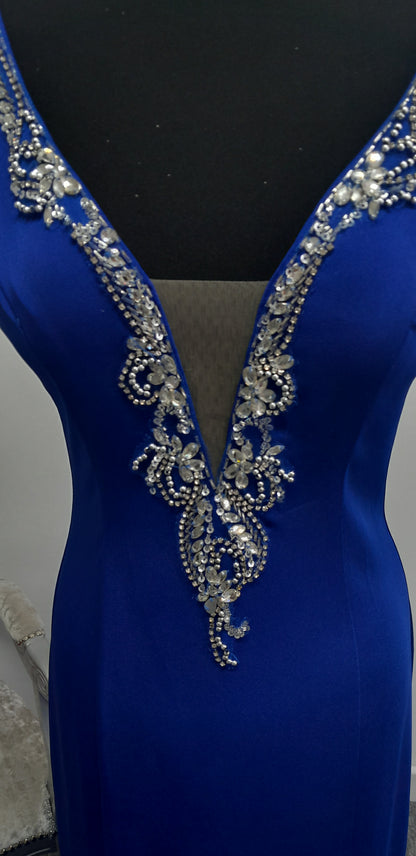 Stunning Royal Blue Embellished Evening & Prom Dress – Size UK 6 (May Fit UK 8)
