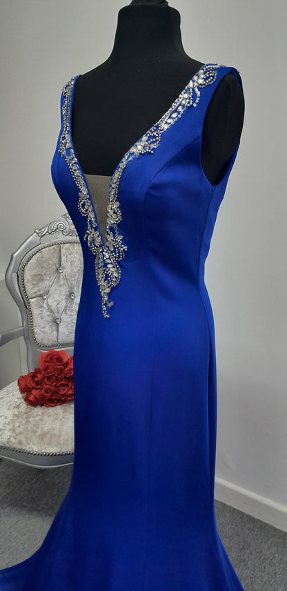 Stunning Royal Blue Embellished Evening & Prom Dress – Size UK 6 (May Fit UK 8)