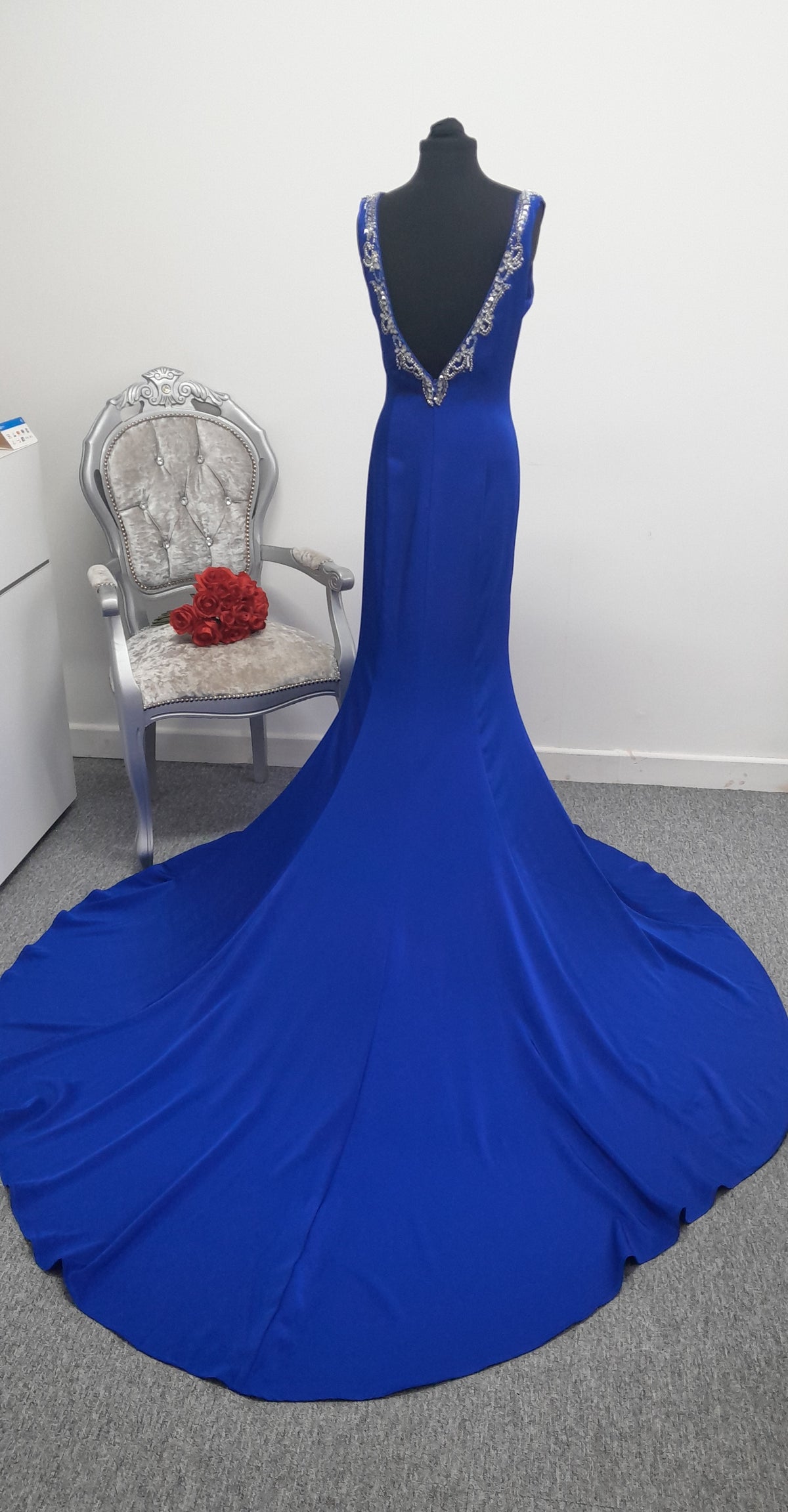 Stunning Royal Blue Embellished Evening & Prom Dress – Size UK 6 (May Fit UK 8)