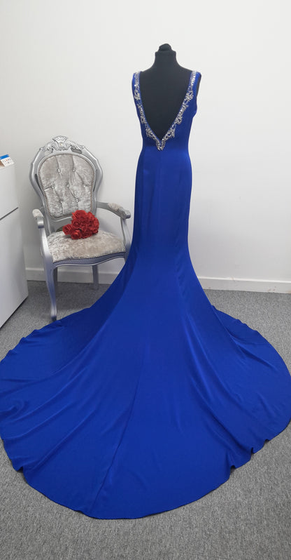 Stunning Royal Blue Embellished Evening & Prom Dress – Size UK 6 (May Fit UK 8)