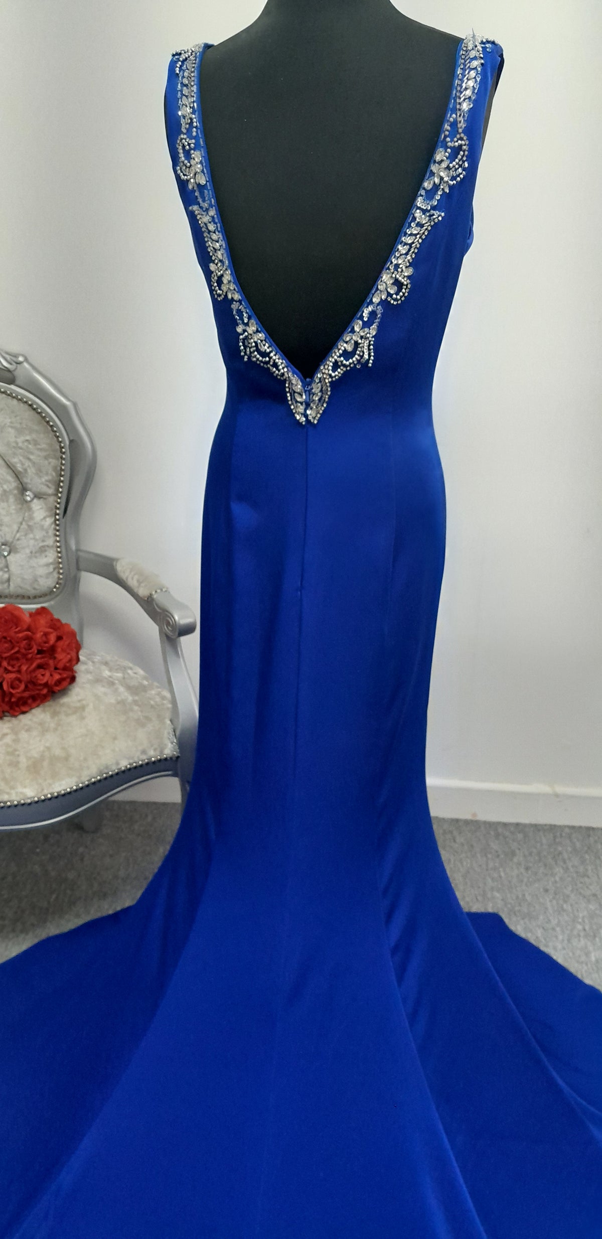 Stunning Royal Blue Embellished Evening & Prom Dress – Size UK 6 (May Fit UK 8)