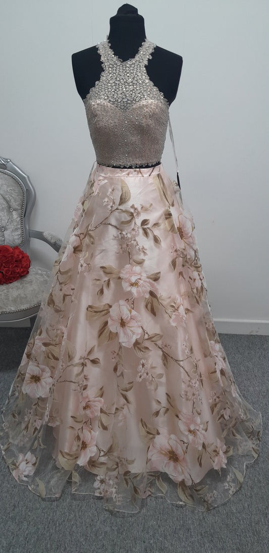 Stunning Floral & Beaded Two-Piece Evening & Prom Dress – Size UK 4