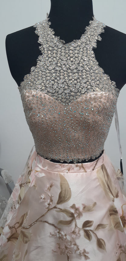 Stunning Floral & Beaded Two-Piece Evening & Prom Dress – Size UK 4