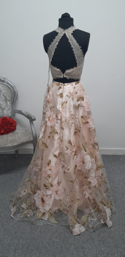 Stunning Floral & Beaded Two-Piece Evening & Prom Dress – Size UK 4