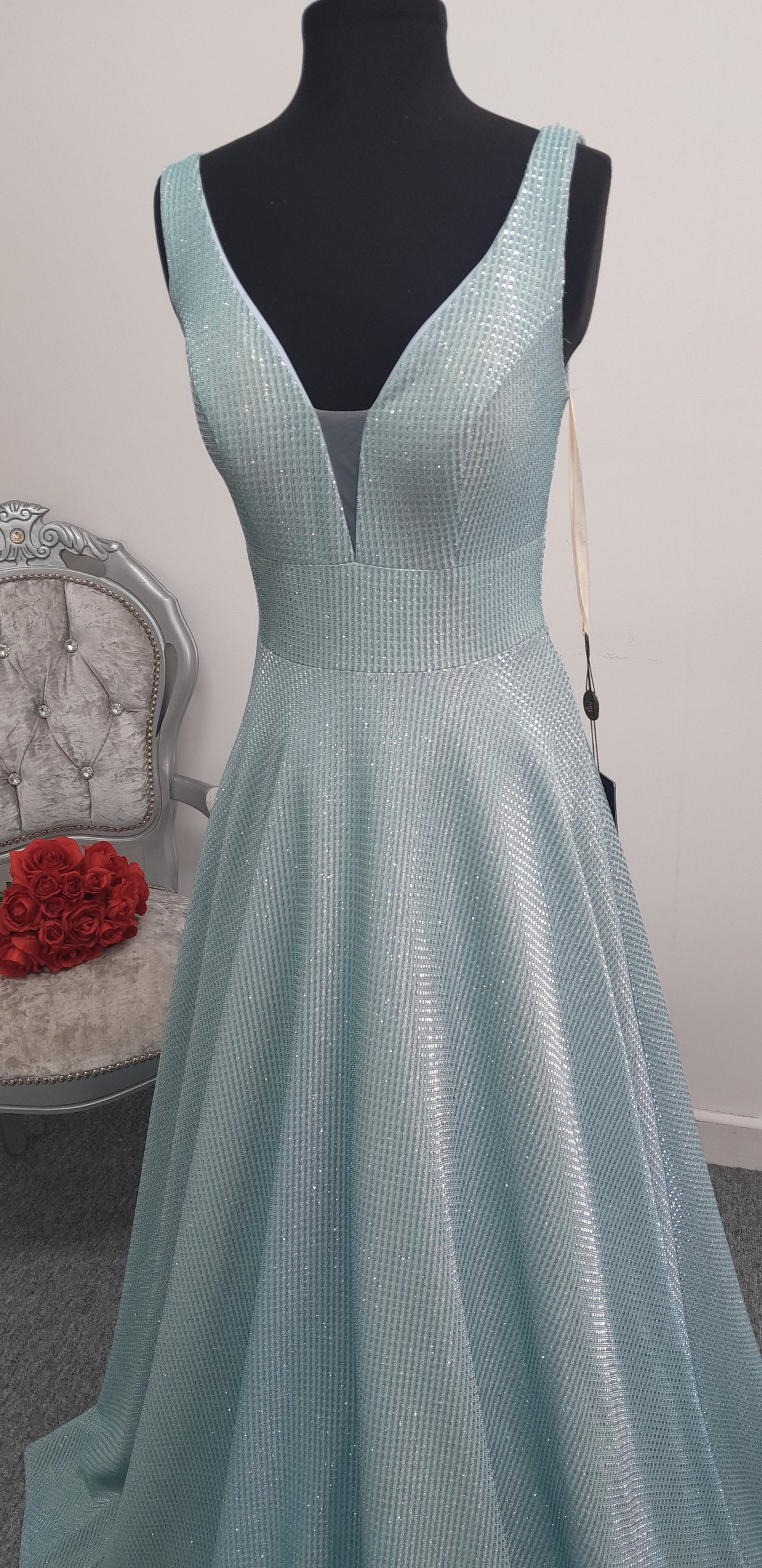 Stunning Ice Blue Metallic Evening & Prom Dress – Size XS