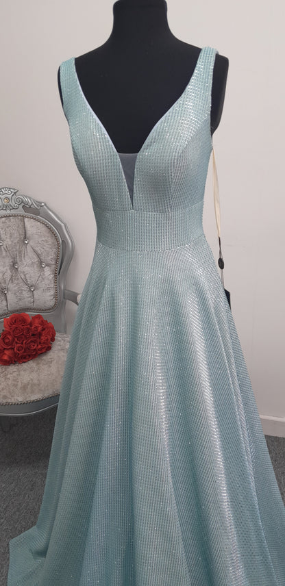 Stunning Ice Blue Metallic Evening & Prom Dress – Size XS