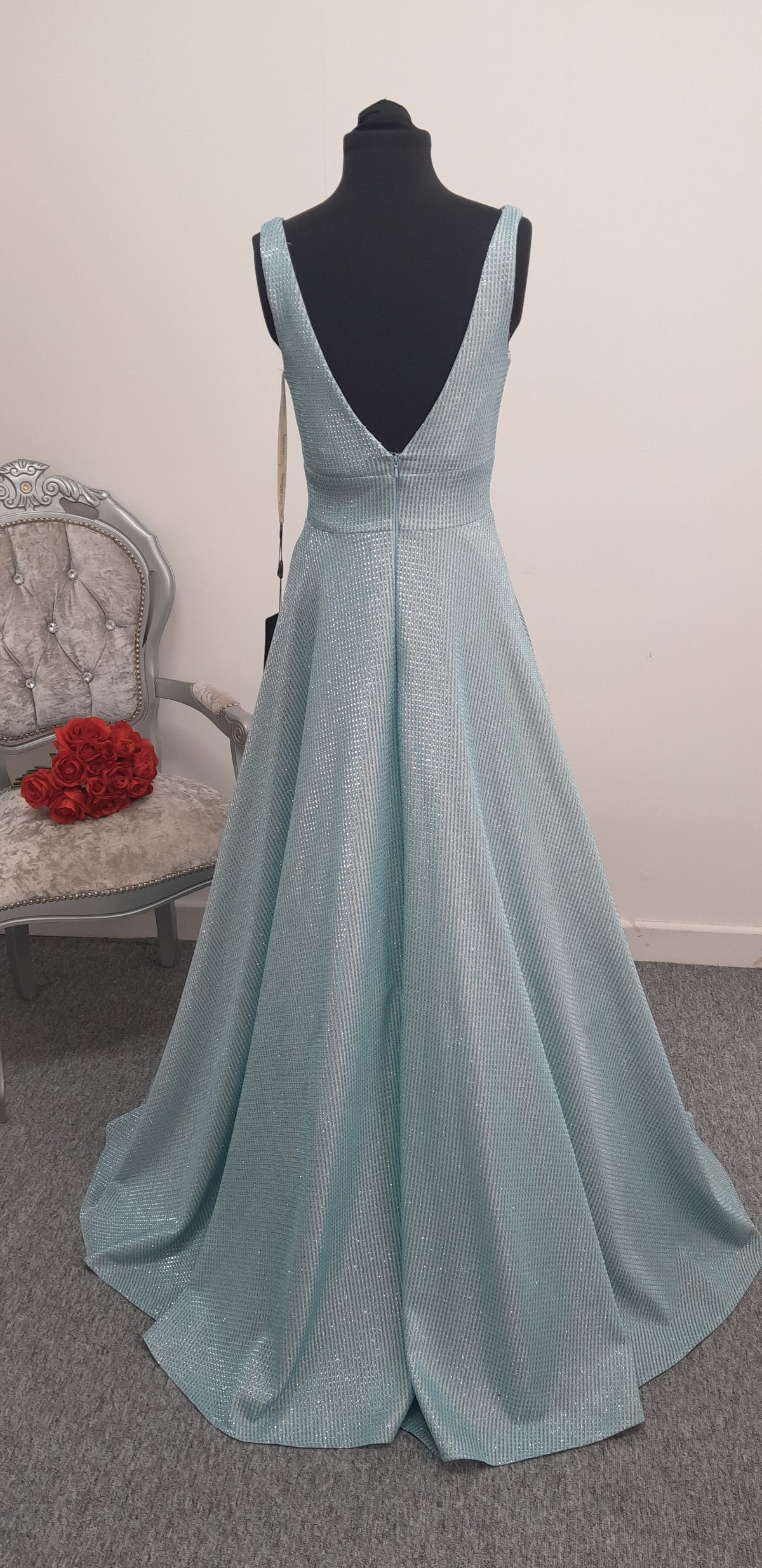 Stunning Ice Blue Metallic Evening & Prom Dress – Size XS