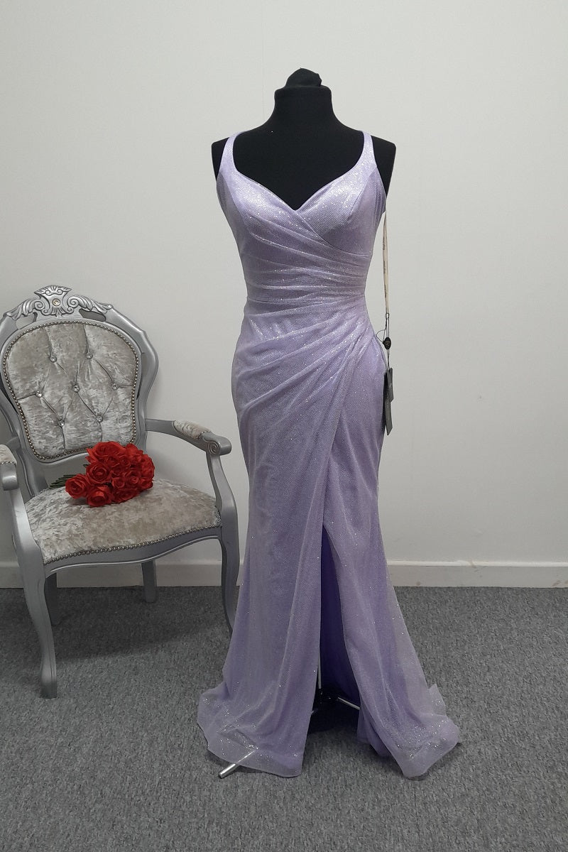 Stunning Lilac Shimmer Ruched Evening & Prom Dress – Size UK 6