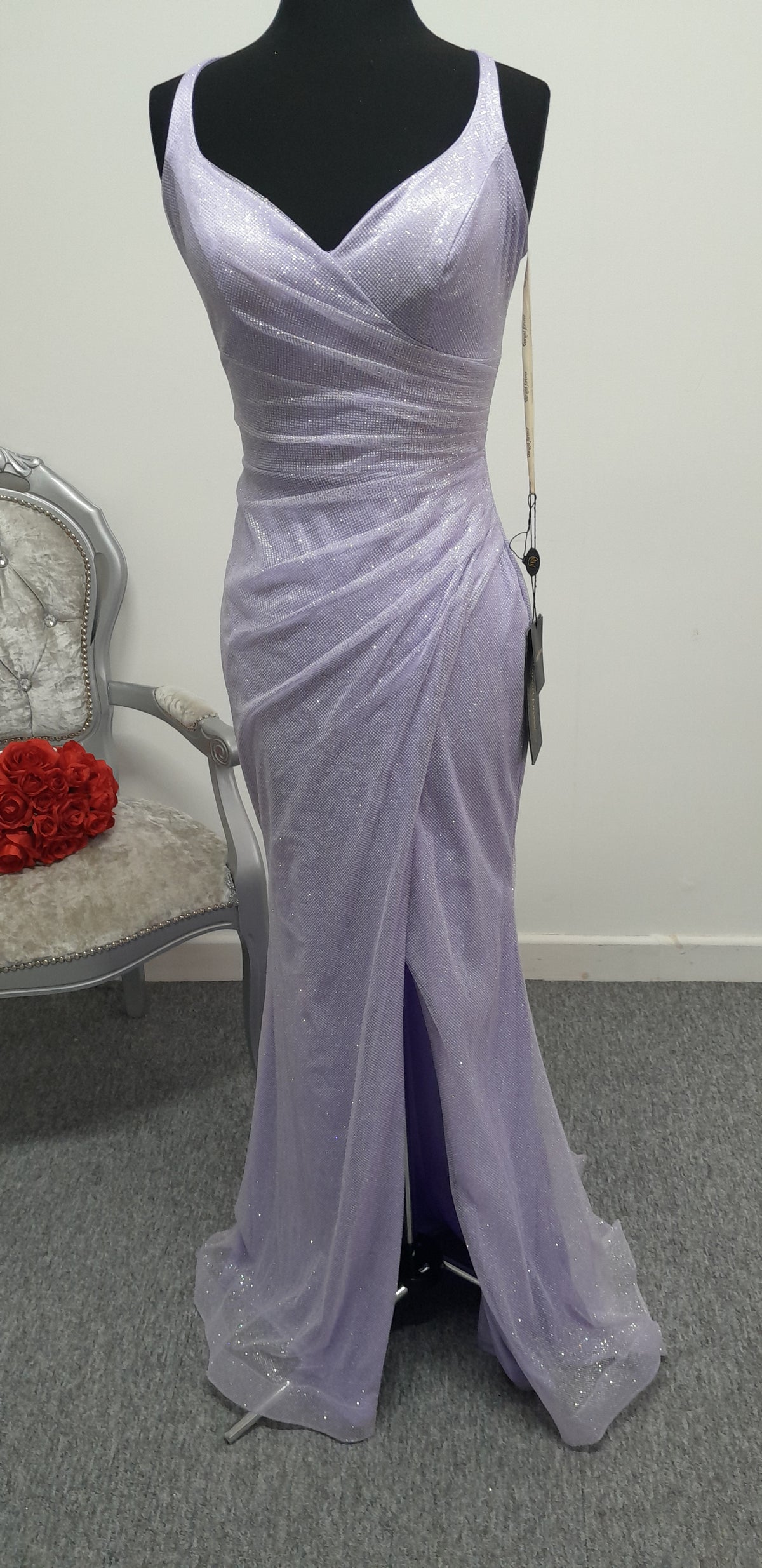Stunning Lilac Shimmer Ruched Evening & Prom Dress – Size UK 6