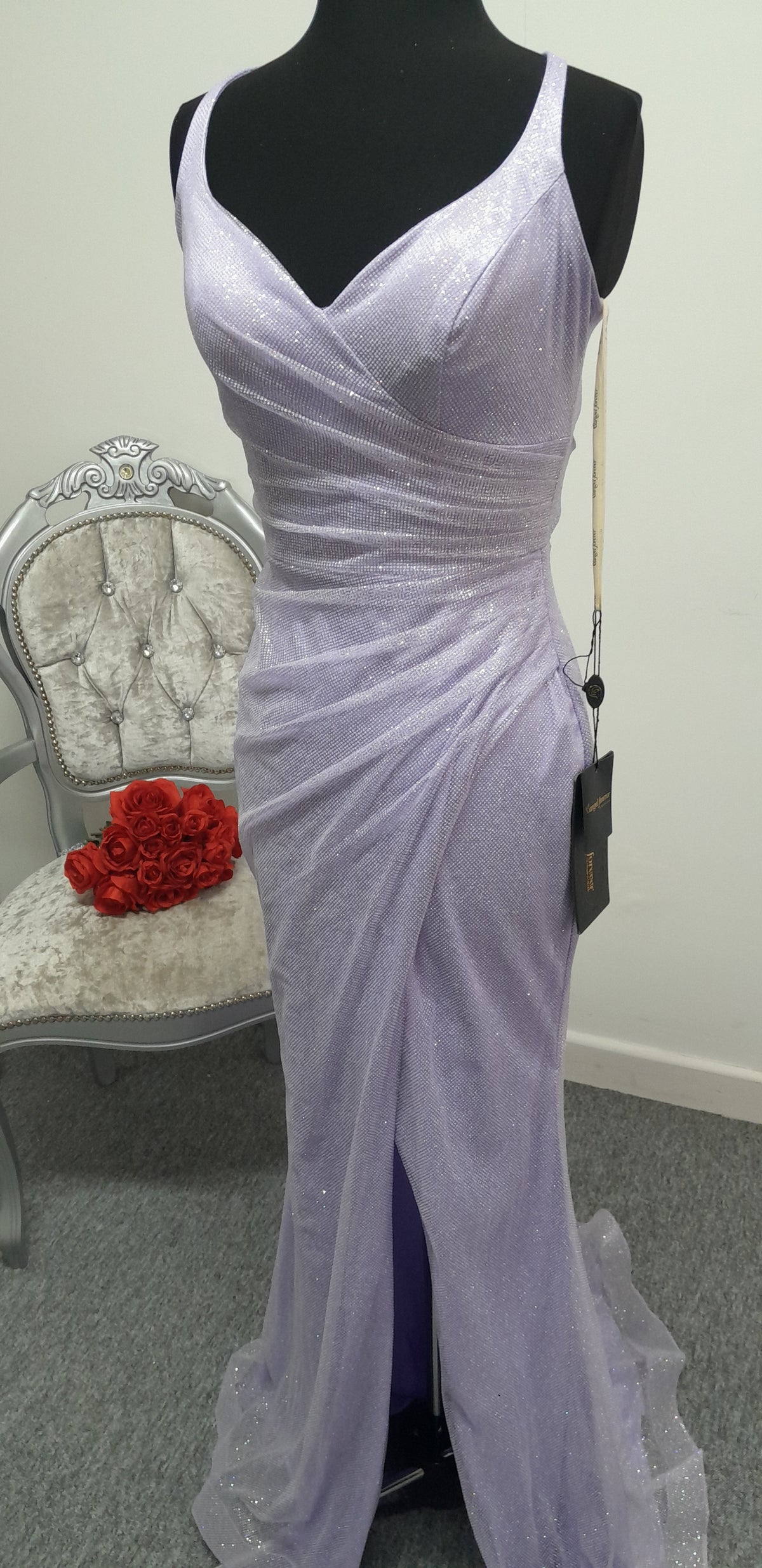 Stunning Lilac Shimmer Ruched Evening & Prom Dress – Size UK 6