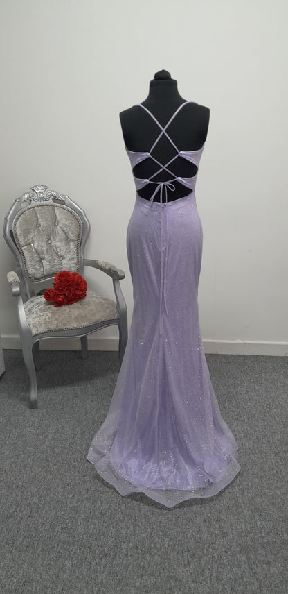 Stunning Lilac Shimmer Ruched Evening & Prom Dress – Size UK 6