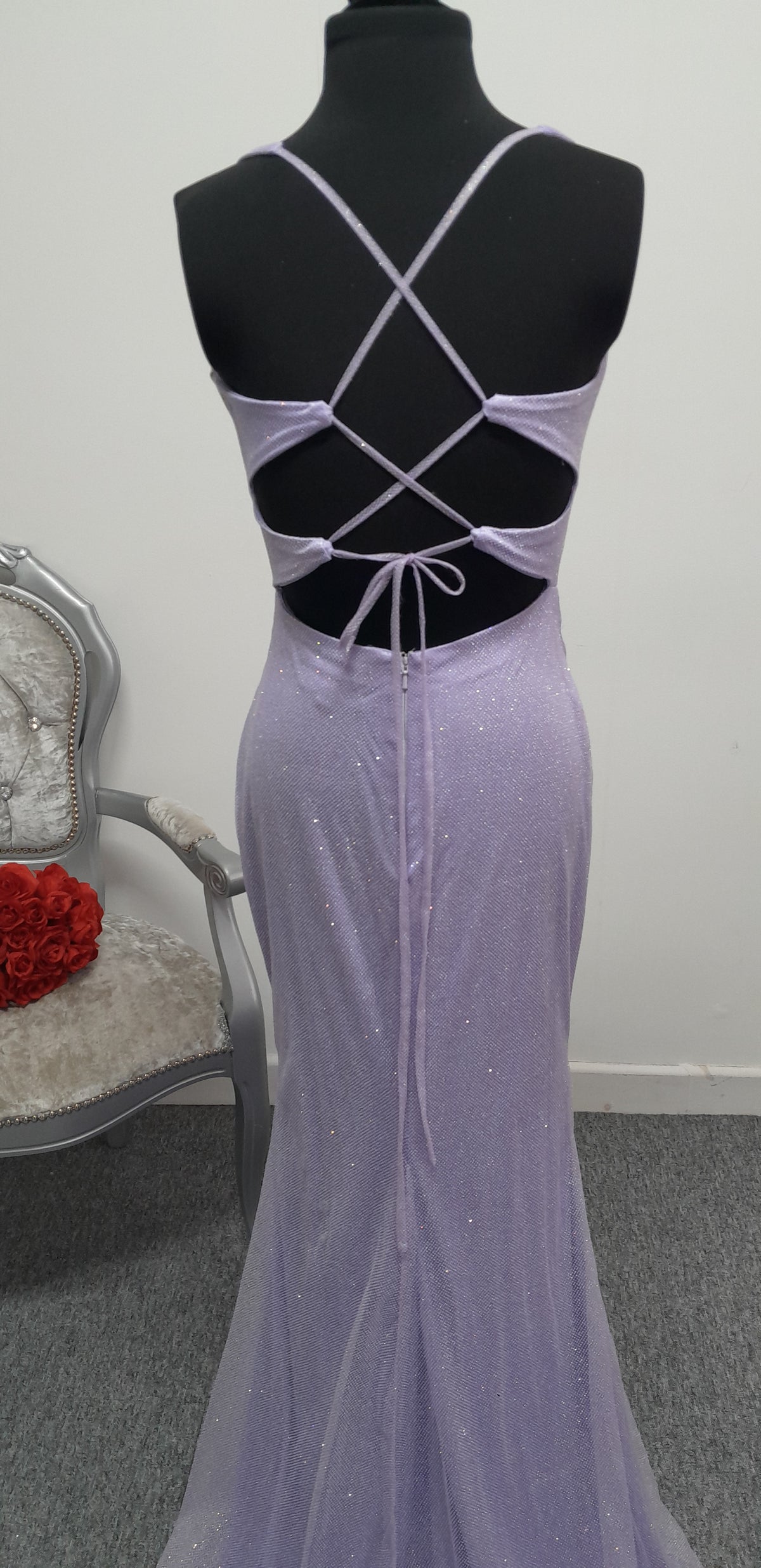 Stunning Lilac Shimmer Ruched Evening & Prom Dress – Size UK 6