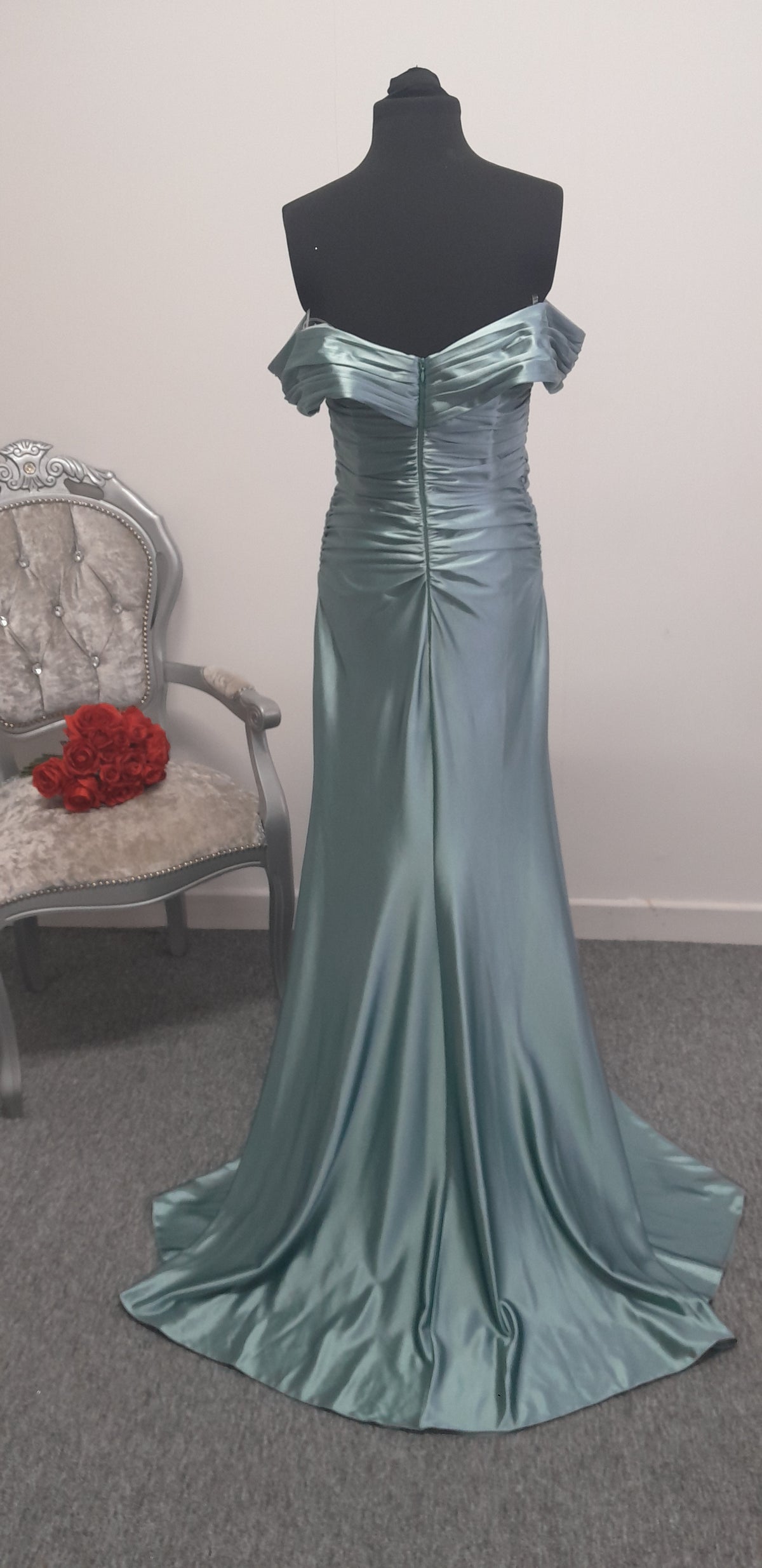 Stunning Metallic Off-Shoulder Evening & Prom Dress – Size UK 10