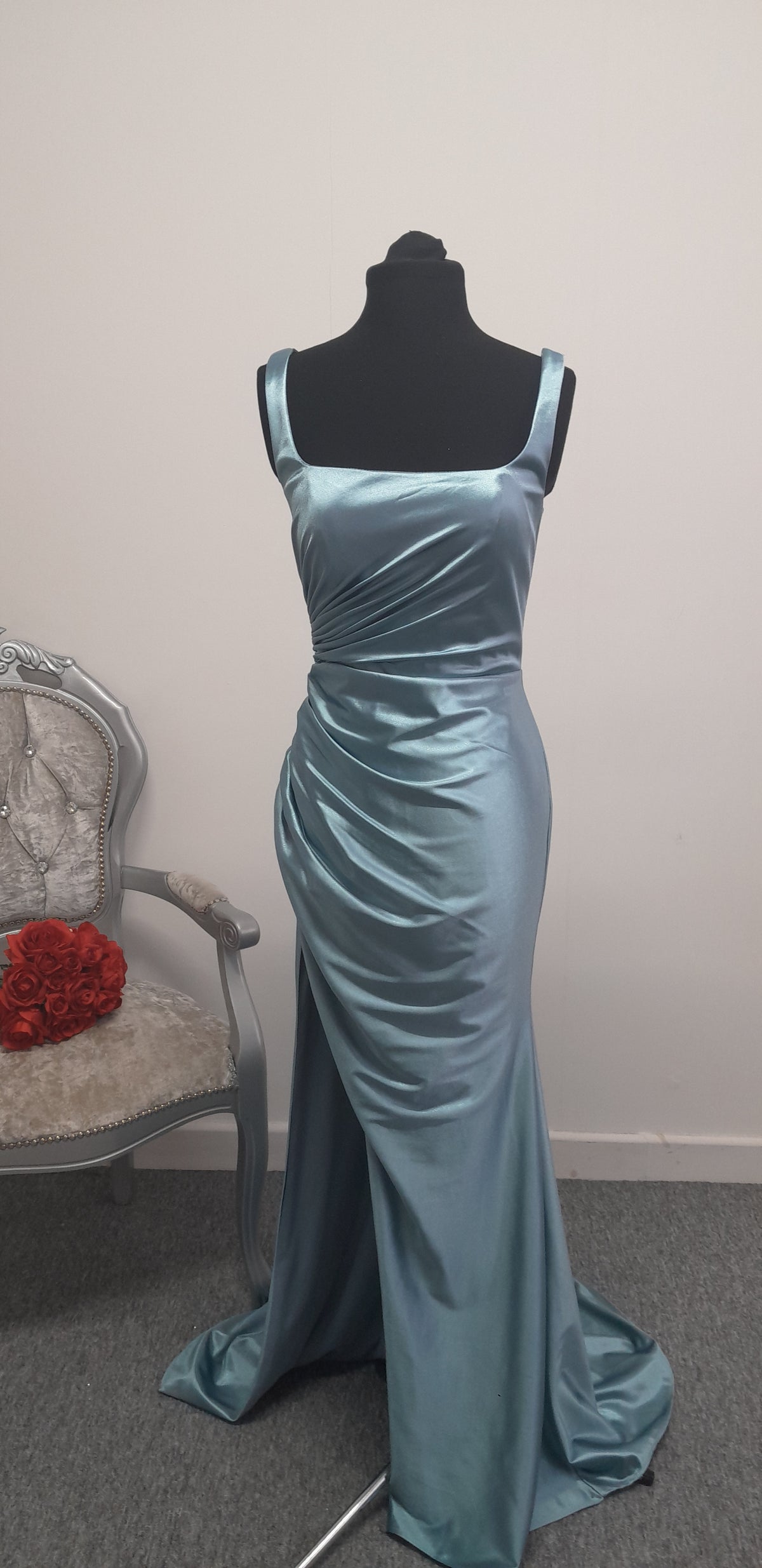 Stunning Slate Blue Ruched Evening & Prom Dress – Size UK 6