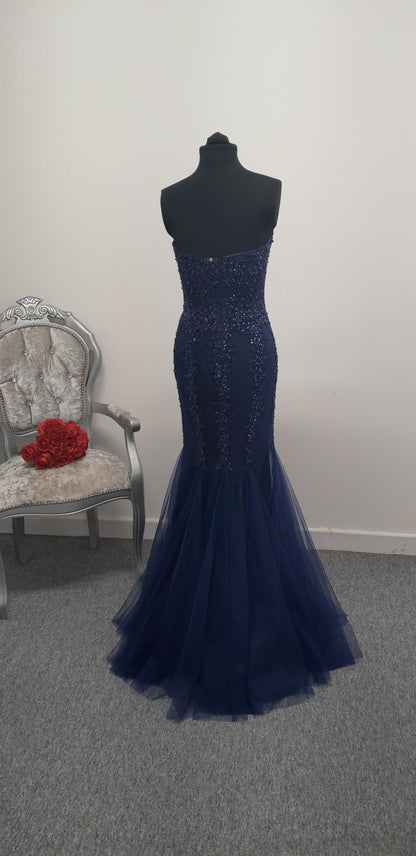 Stunning Navy Blue Sequined Mermaid Evening & Prom Dress – Size UK 8
