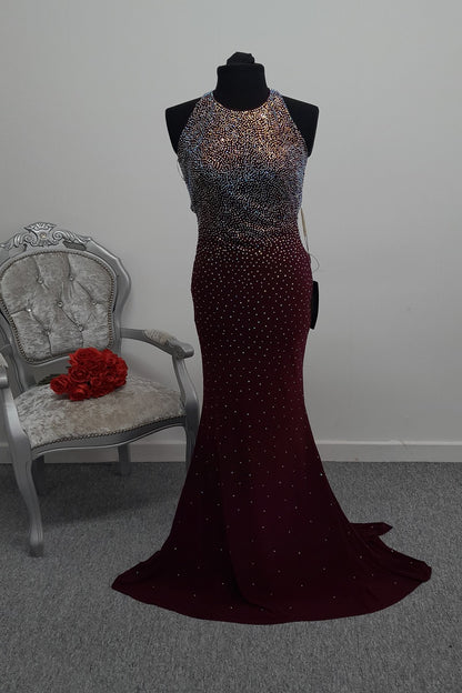 Wine Colour Crystal Embellished Evening & Prom Dress – Size UK 6