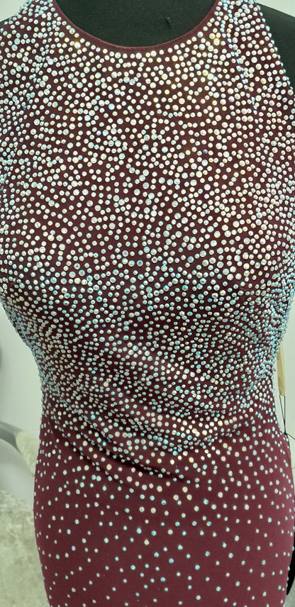 Wine Colour Crystal Embellished Evening & Prom Dress – Size UK 6