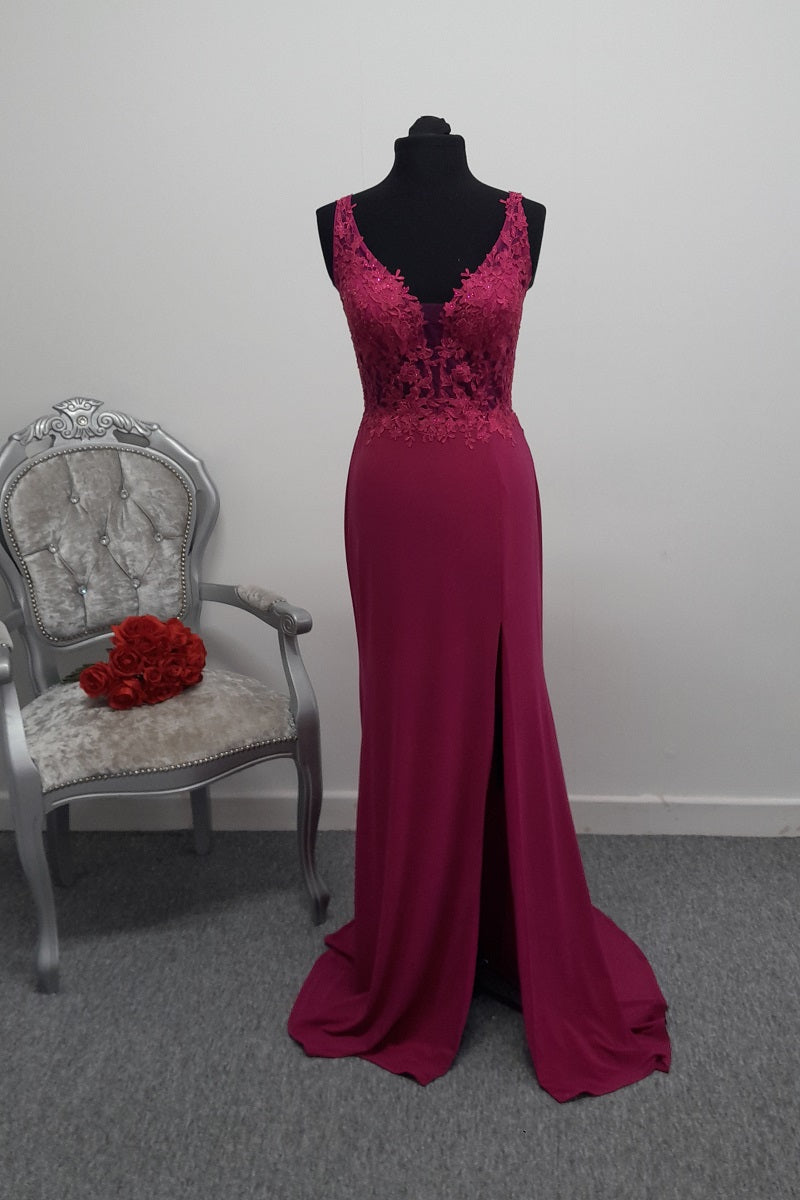 Stunning Magenta Pink Lace Evening & Prom Dress – Size UK 12
