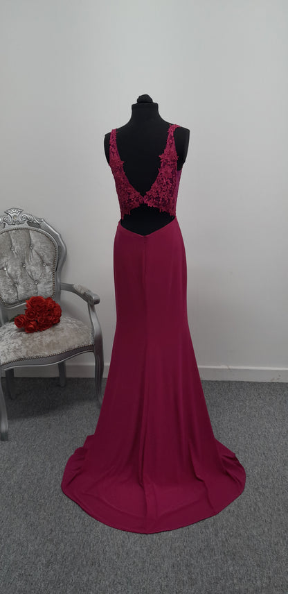 Stunning Magenta Pink Lace Evening & Prom Dress – Size UK 12