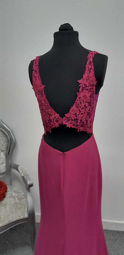 Stunning Magenta Pink Lace Evening & Prom Dress – Size UK 12