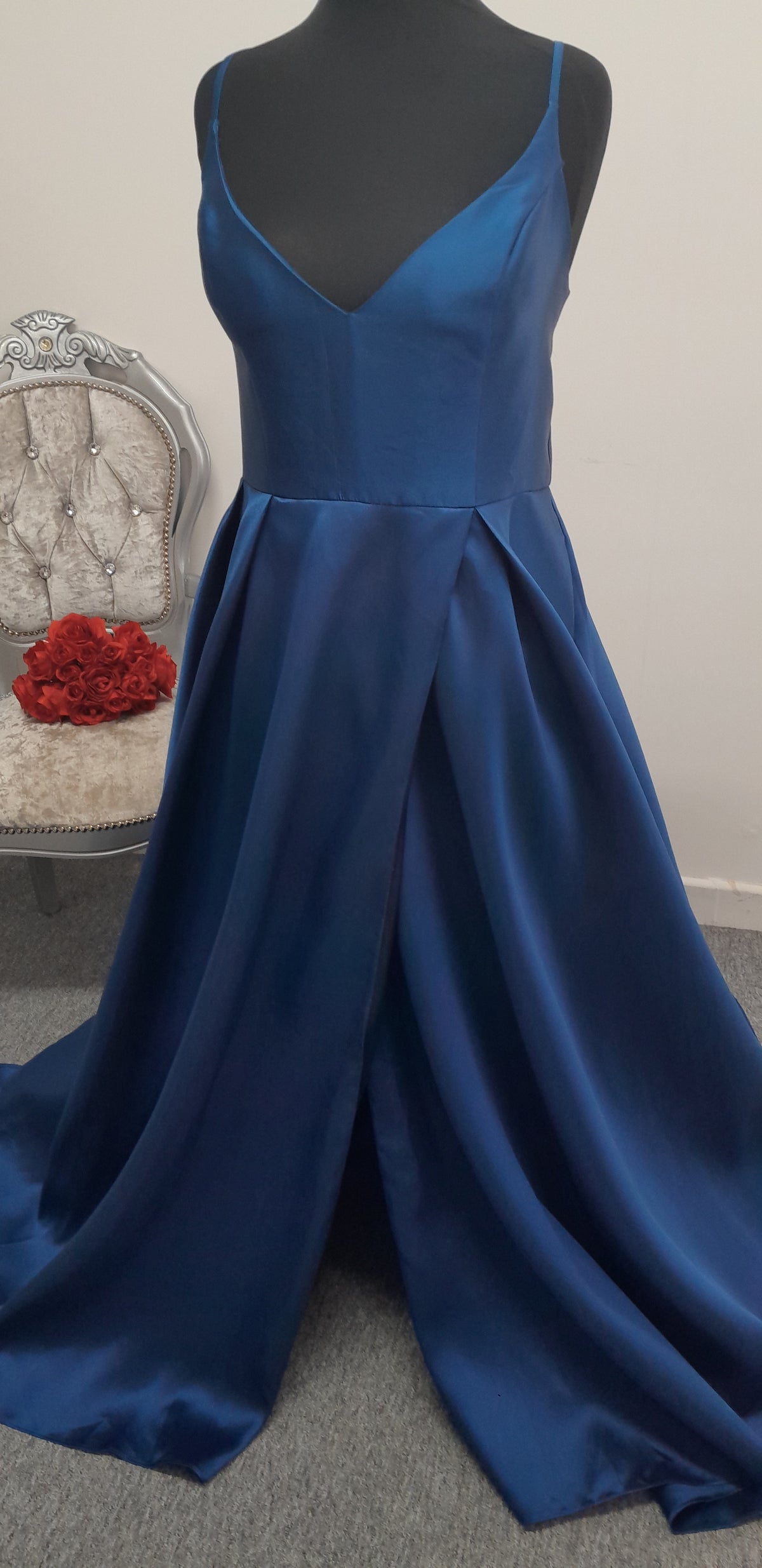 Ruby Prom Deep Blue Mikado Evening & Prom Dress – Size UK 22