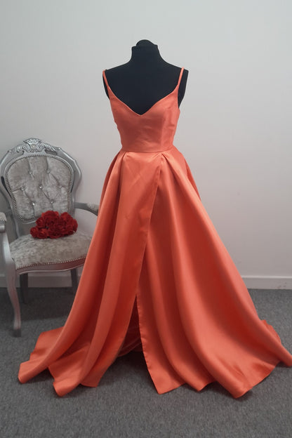 Ruby Prom Deep Orange Mikado Evening & Prom Dress – Size UK 10