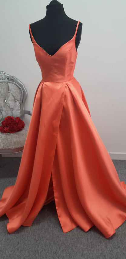 Ruby Prom Deep Orange Mikado Evening & Prom Dress – Size UK 10
