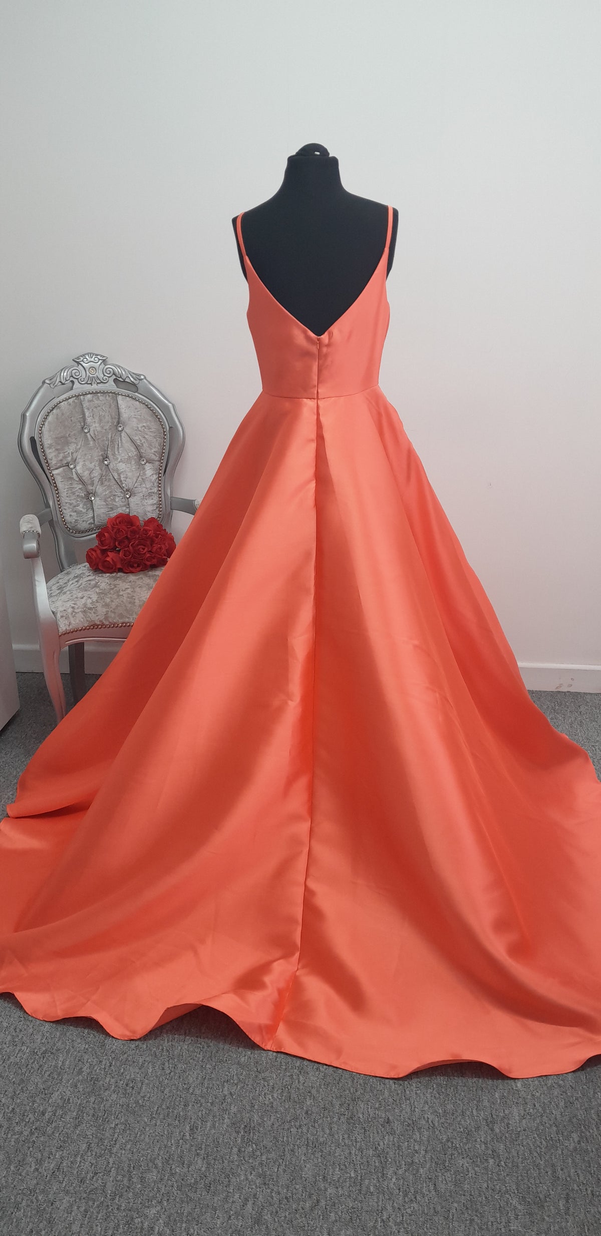 Ruby Prom Deep Orange Mikado Evening & Prom Dress – Size UK 10